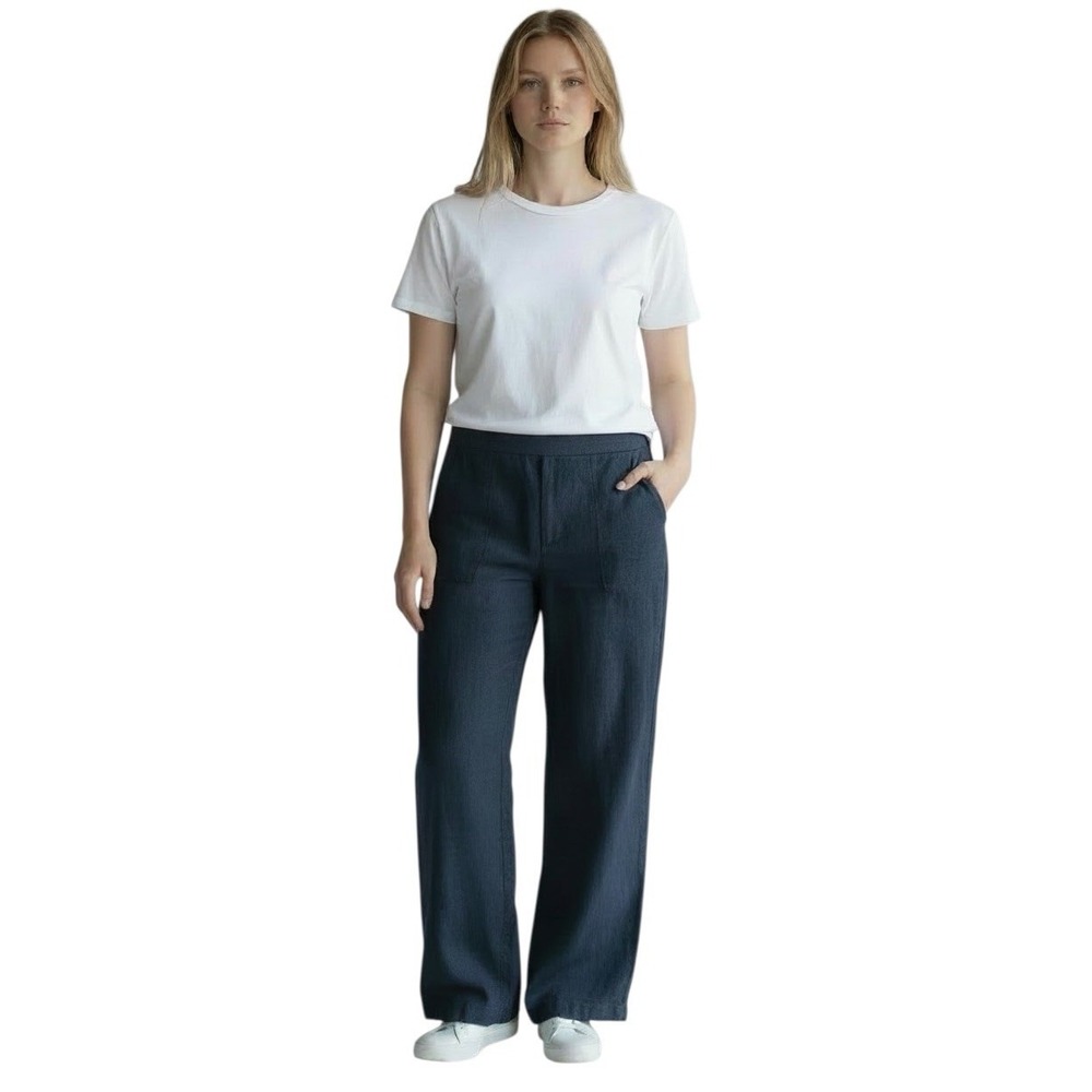 XCVI Wearables Pants Wide Leg 100% Linen Navy Blue NWT Size S Beachy Boho USA